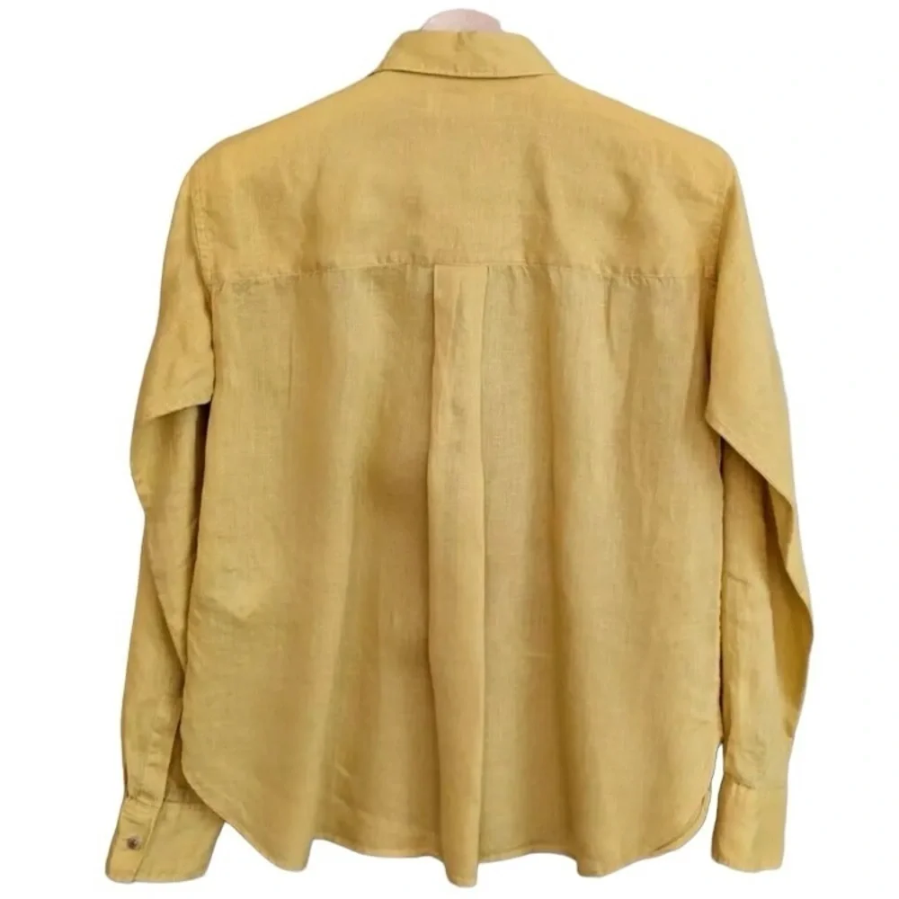 Uniqlo Premium Oversized 100% Linen Shirt Mustard Yellow Size Medium - Picture 7 of 7